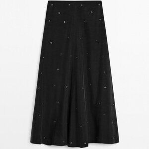 Massimo Dutti - Long skirt with eyelets - Black